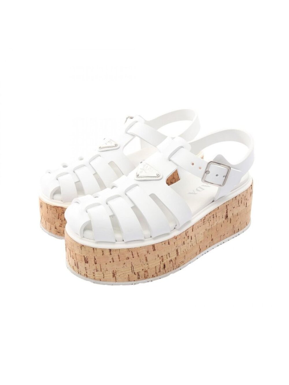 Prada Sandals Triangle Logo Platform White Rubber Wedge